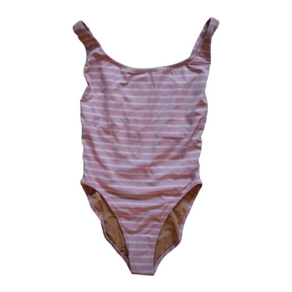 JCrew $118 Lace-up back one-piece swimsuit in stripe 0 Crisp Blossom Ivory J1814
